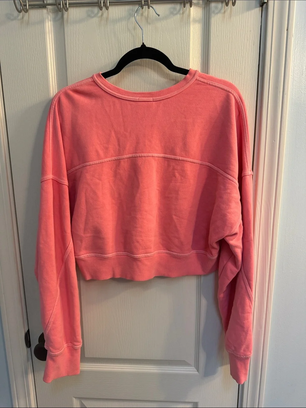 aerie Coral Pink Cropped Henley Sweatshirt